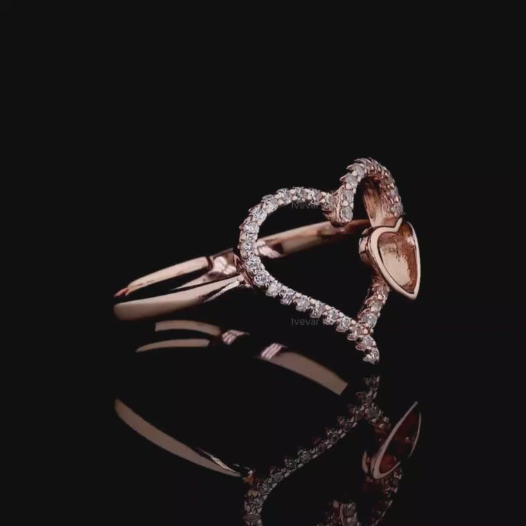 Double Heart Shape Pave Setting Round Anniversary Ring video