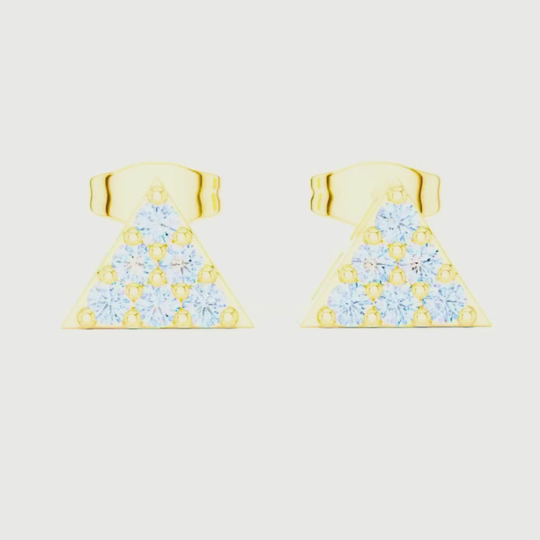 Geometric Triangle Round Cut Stud Earrings with Pave Set video