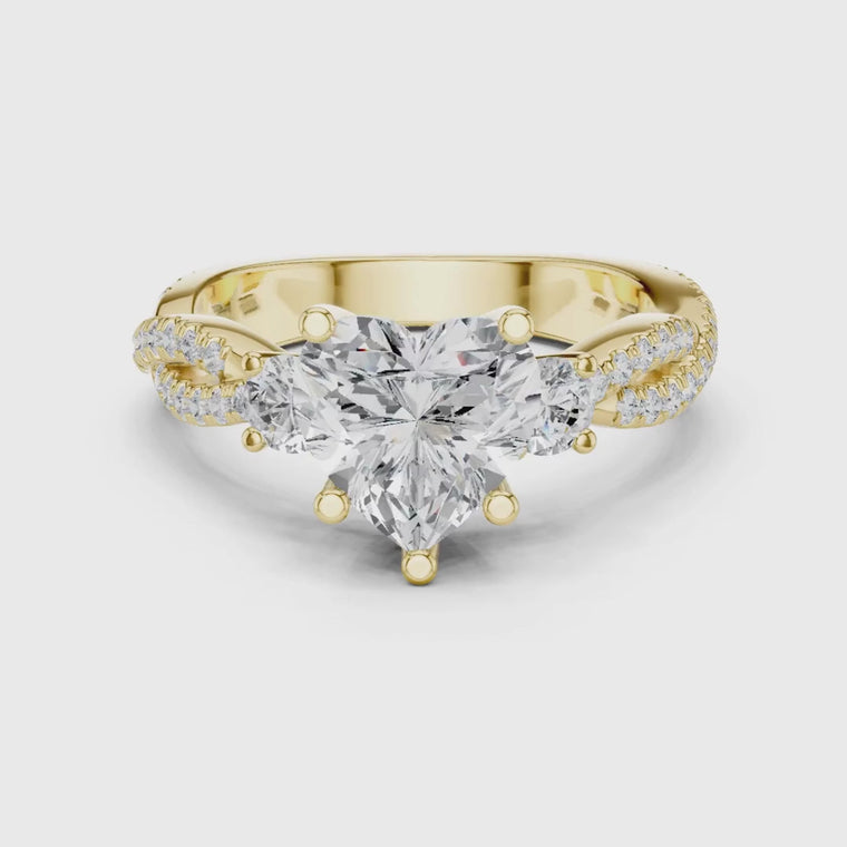 Three Stone Heart Cut Twisted Pave Band video