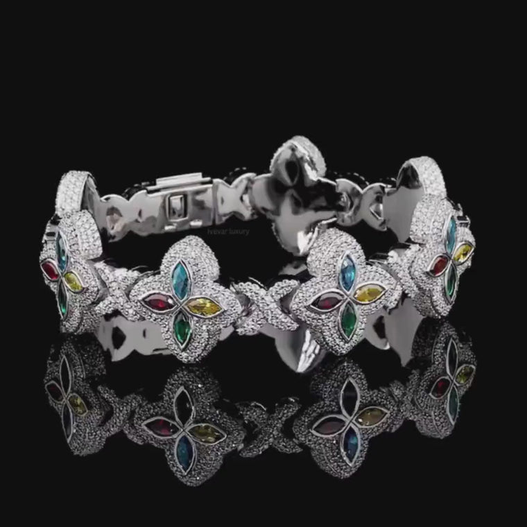Multicolor Marquise Floral Cut Lab Grown Diamond Tennis Bracelet video
