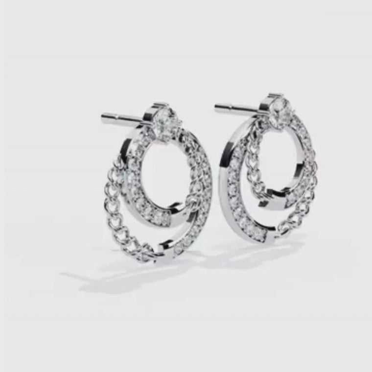 Double Circle Round Stud Earrings with Pavé Chain Detail video