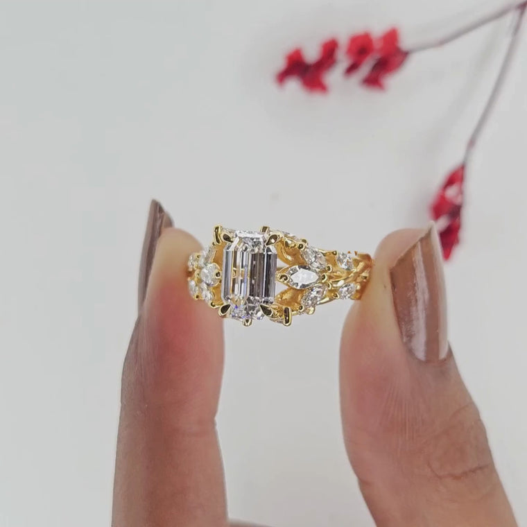 Emerald Cut Nature Inspired Engagement Ring video