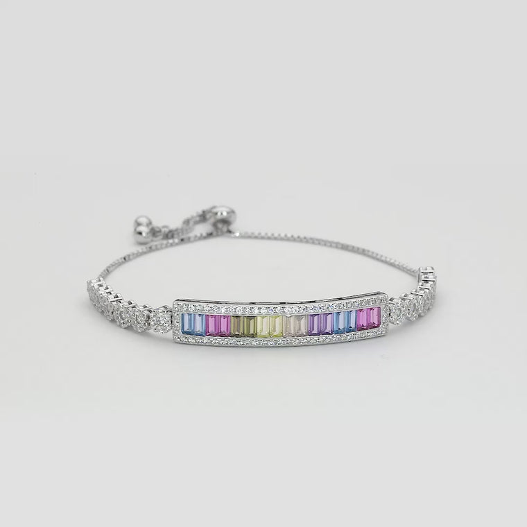 Rainbow Baguette Diamond Bar Adjustable Bracelet video