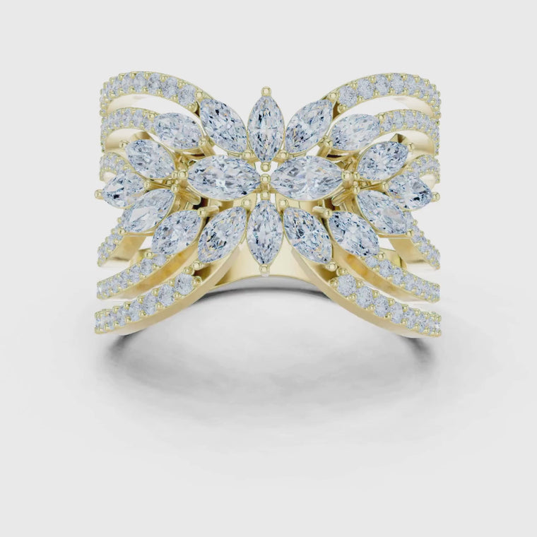 Floral Cluster Marquise Cut Wedding Ring Band video