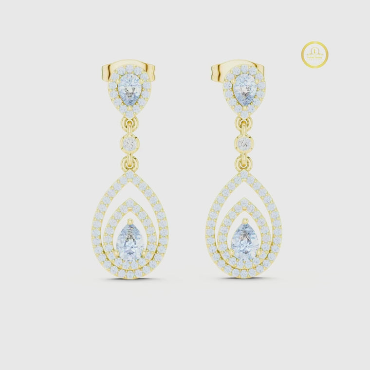 Interlinked Pear Cut Floating Halo Drop Earring video