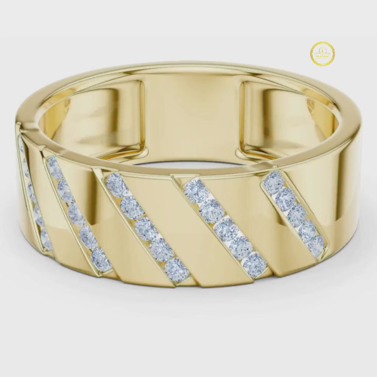 Round Cut Men's Wide Diagonal Channel Set Band video