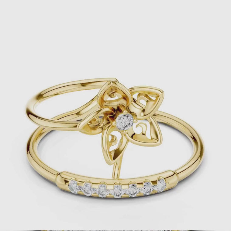 Dual Pave Band Flower Round Ring video