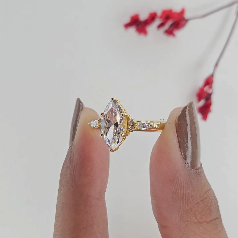 Lab Diamond Engagement Ring with Marquise Cut Side Stones video