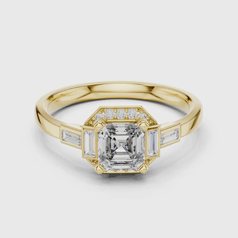 Art Deco Bezel Set Asscher Cut Anniversary Ring video