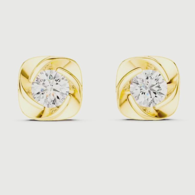 Round Stud Earrings with Swirl Cushion Vortex Frame video