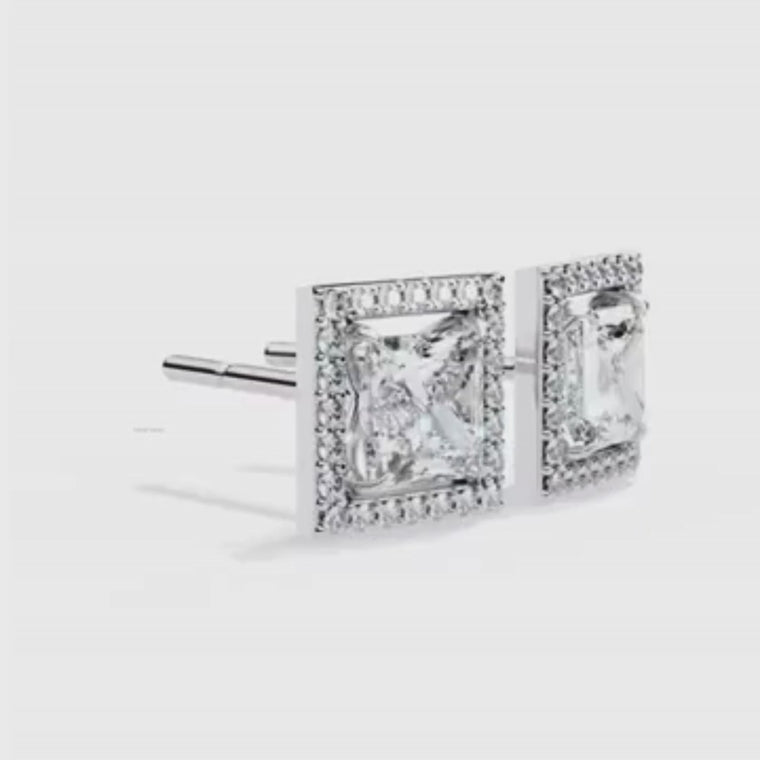 Princess Cut Double Halo Stud Earrings video