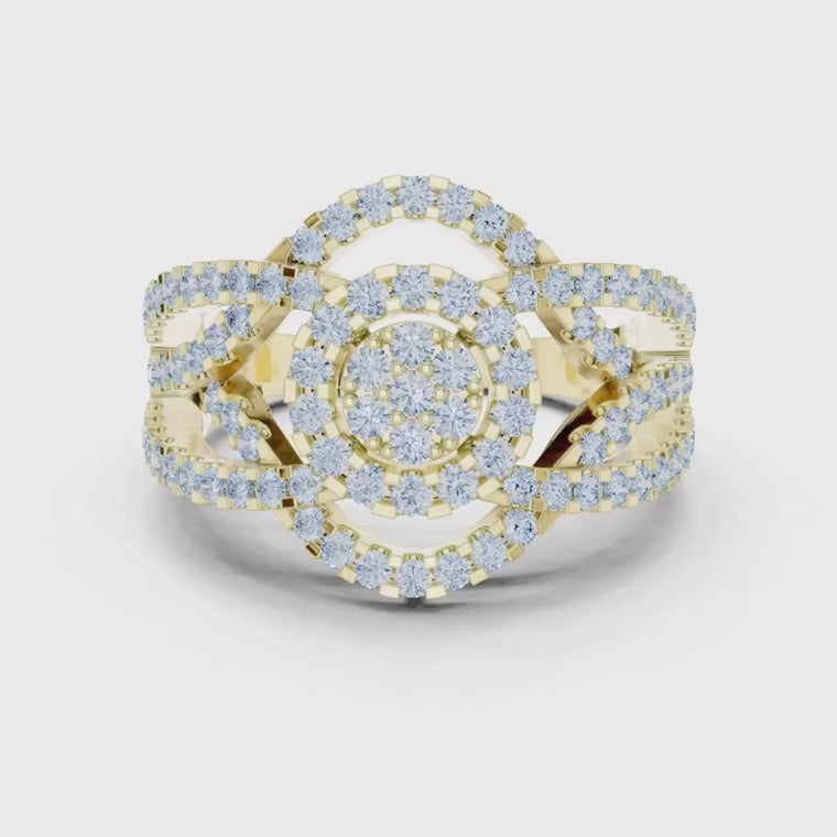 Halo Round Cut Cluster Ring With Pave Setting video