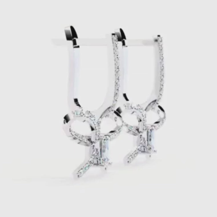 Emerald Cut Bow Earrings with Pave Ribbon video