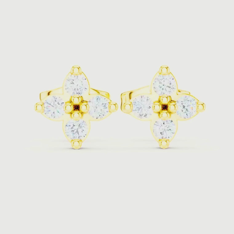 Clover Round Stud Earrings with Four Petal Design video