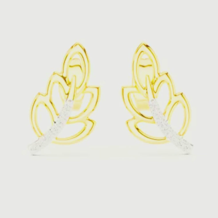 Leaf Stud Earrings with Round Accented Curve video