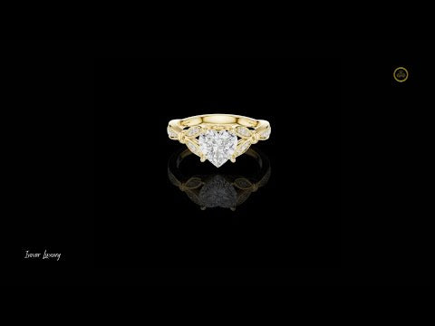 1.50 CT Beautiful Heart Shaped Lab Grown Diamond Ring with Vine Inspired Pave Diamond Design
