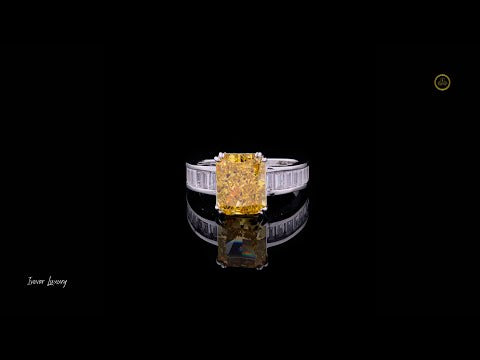 1.5 CT Radiant Cut Yellow Moissanite Diamond with Baguette Cut Side Diamond Accents Band For Surprise