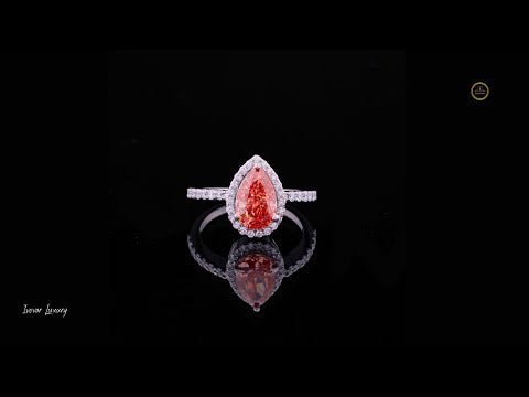 2.00 CT Fancy Orange Pear Lab Grown Diamond Engagement Ring in Sterling Silver For Girlfriend