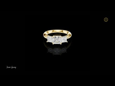 1.80 TCW Shiny Asscher Cut Three Stone Lab Grown Diamond Ring with Princess Cut Side Stones