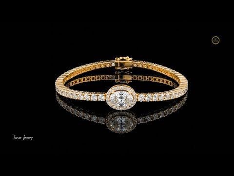 5.54 TCW Ethical Moissanite Diamond Tennis Bracelet with Oval Halo Center and Brilliant Round Accents