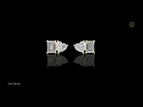 1.5 CT Dual Spark Heart & Emerald Cut Lab Grown Diamond Stud Earrings
