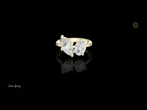 2.03 TCW Artfully Crafted Moissanite Two Stone Ring Featuring Marquise and Oval Cut Diamonds