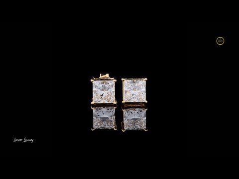 2.24 TCW Royal Radiance Moissanite Princess Cut Gold Stud Earrings By Ivevar