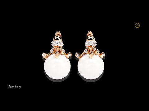 0.35 TCW Luxurious Golden Crown Pearl Drop Earrings with Sparkling Moissanite Round Diamond Accents