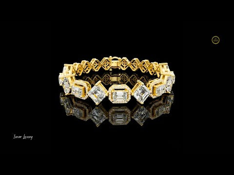 12.04 TCW Unique Geometric Emerald Moissanite Diamond Bracelet with Alternating Halo and Open Gallery Design