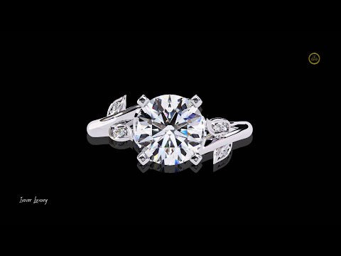 1.74 CT Nature Embrace A Round Cut Lab Grown Diamond Ring Adorned with Leaf-Inspired Sparkling Accents
