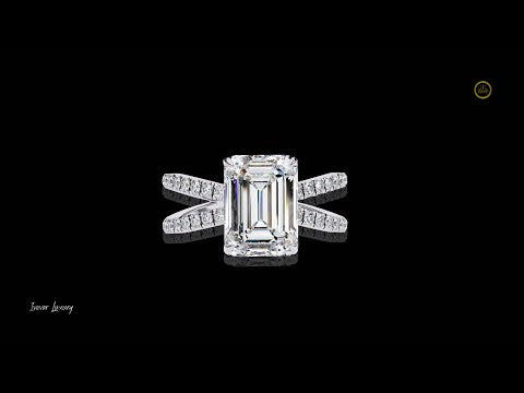 2.56 CT Signature Emerald Cut Lab Grown Diamond Ring with Side Accents Pave Double Band For Still Love