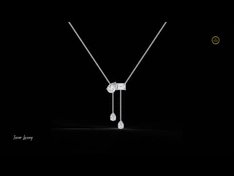 1.59 TCW Elegance Lab Grown Diamond Drop Necklace Pear and Emerald Cut Dual Pendant on Fine Chain