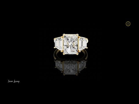 3.00 CT Bliss Radiant Cut Lab Lab Three Stone Bold Centerpiece with Tapered Side Stones Ring