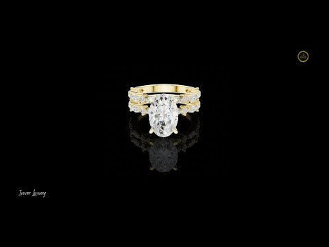 3.00 CT Opulent Couture Bridal Oval Cut Ring with Double Row Moissanite Diamond Gallery Statement Jewelry