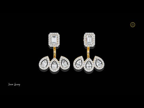 1.49 CT Emerald and Pear Cut Moissanite Diamond Halo Drop Earrings in Gold And Silver For Mother's Special
