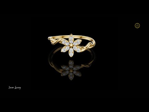 0.013 TCW Radiant Floral Lab Grown Round Diamond Ring with Twisted Vine-Inspired Band