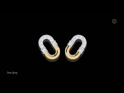 0.21 TCW Contemporary Pave Moissanite Diamond U-Shaped Link Earrings Crafted in Dual-Tone Gold