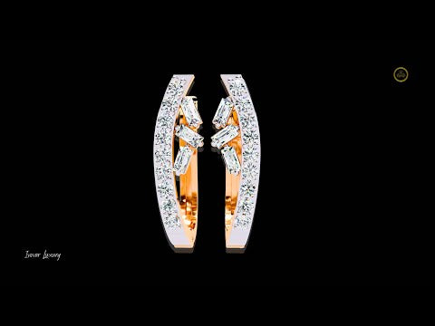 0.37 TCW Sparkling Moissanite Diamond Studs Baguette and Round Diamond Curved Hoop Earrings