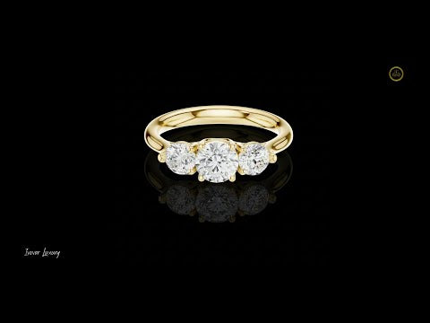 0.67 CT Tri Glow Brilliant Round Moissanite Diamond Trilogy Ring in Classic Gold For Gift