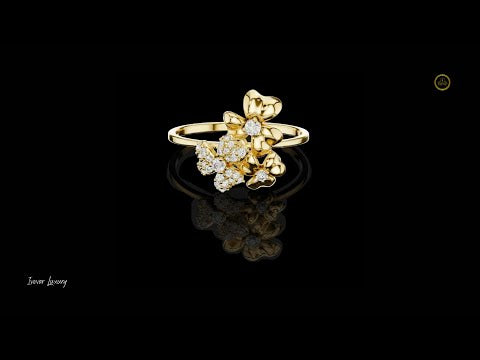 0.16 TCW Blooming Aurora Exquisite Gold Ring Featuring Triple Floral Lab Grown Diamonds