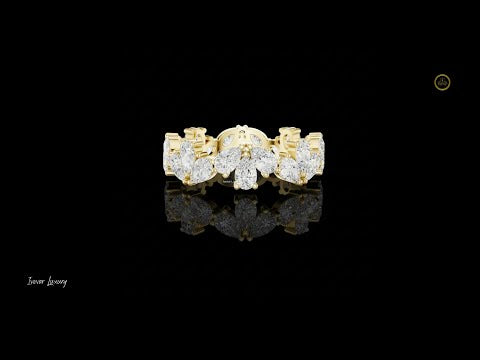 2.22 TCW Luxe Petal Inspired Design Pear Cut Moissanite Diamond Floral Eternity Band Gold with Full Bloom Brilliance
