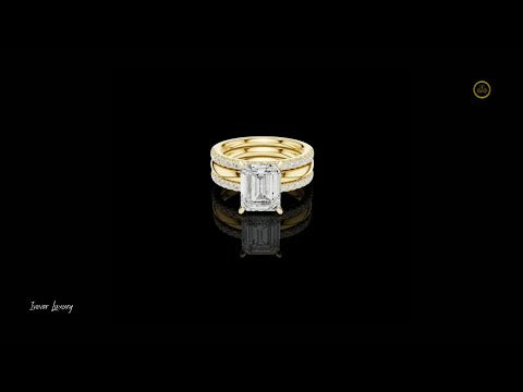 3.00 CT Elegant Emerald Cut Lab Grown Diamond Ring with Pave Diamond Accent Band