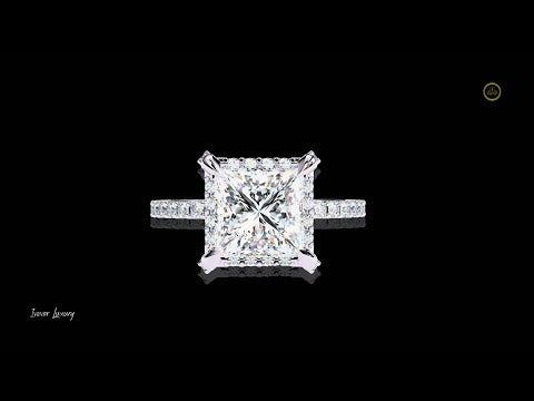 2.03 CT Princess Cut Moissanite Diamond Halo Engagement Ring Luxury Pave Band By Ivevar Luxury