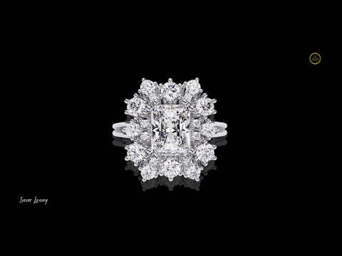 3.03 CT Exquisite Radiant Cut Moissanite Diamond Halo Ring with Intricate Floral Cluster Setting Experience Luxury Jewelry