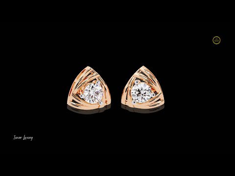 0.64 TCW Artistic Gold Triangle Moissanite Diamond Studs with Intricate Cutout Swirl Detailing