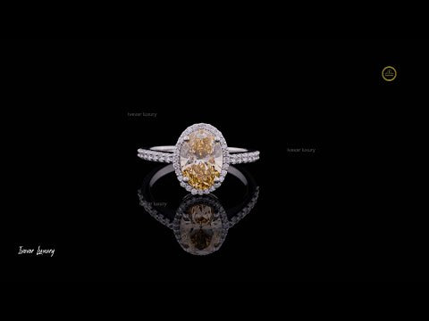 3.00 CT Radiant Fancy Vivid Yellow Oval Cut Moissanite Diamond Custom Ring with Pave Band for Her