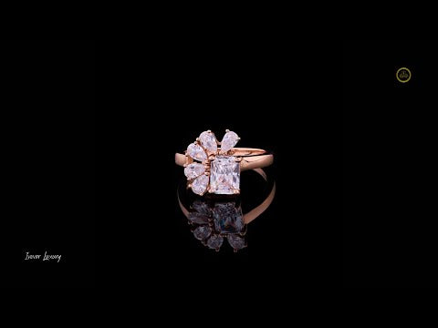 0.35 CT Blossom Radiant Moissanite Diamond Ring in Rose Gold with Cascading Pear-Shaped Floral Accents