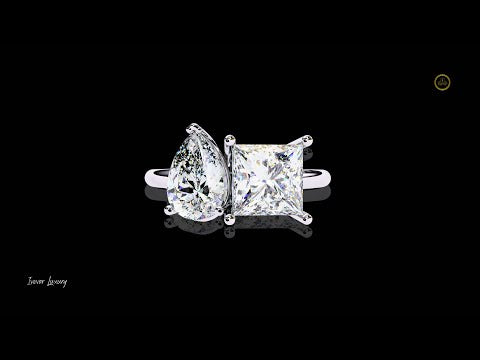 2.15 CT Elegant Pear Cut and Princess Cut Toi et Moi Moissanite Diamond Ring For Her