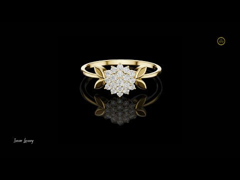 0.021 TCW Charming Ring with a Clustered Lab Grown Diamond Blossom and Elegant Petal Accents