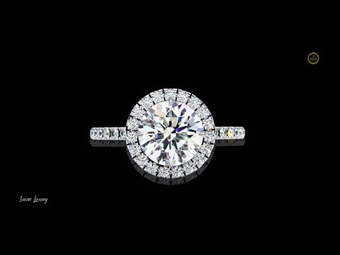 2.22 CT Eternal Bloom Round Cut Moissanite Diamond Halo Engagement Ring with Classic Pave Band